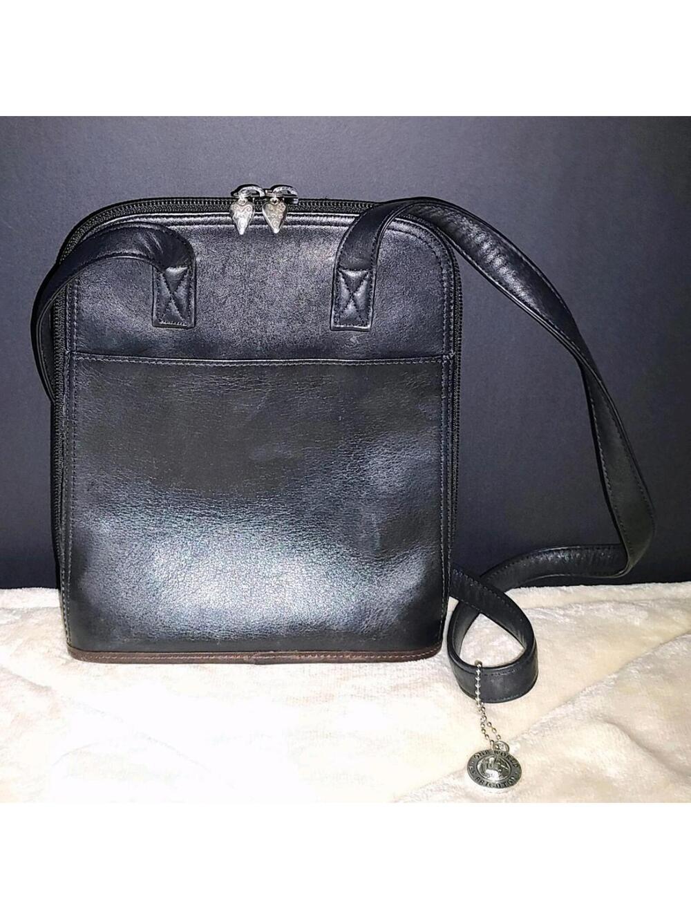 BRIGHTON Leather Backpack Shoulder Bag Black Brown Great Bag Silver Charms - Picture 4 of 8